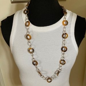 Chaps Faux Tortoise Shell Silver stone Chain Necklace